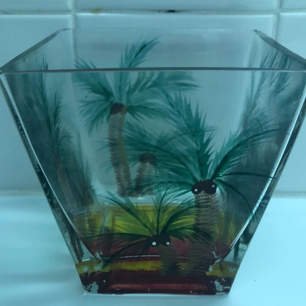 Tropical Palm Glass Vase • 4” x 4” x 4”